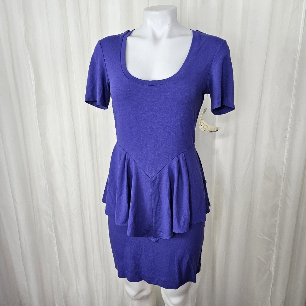 Nicole Miller Artelier Royal Blue Jersey Knit Peplum Dress Medium